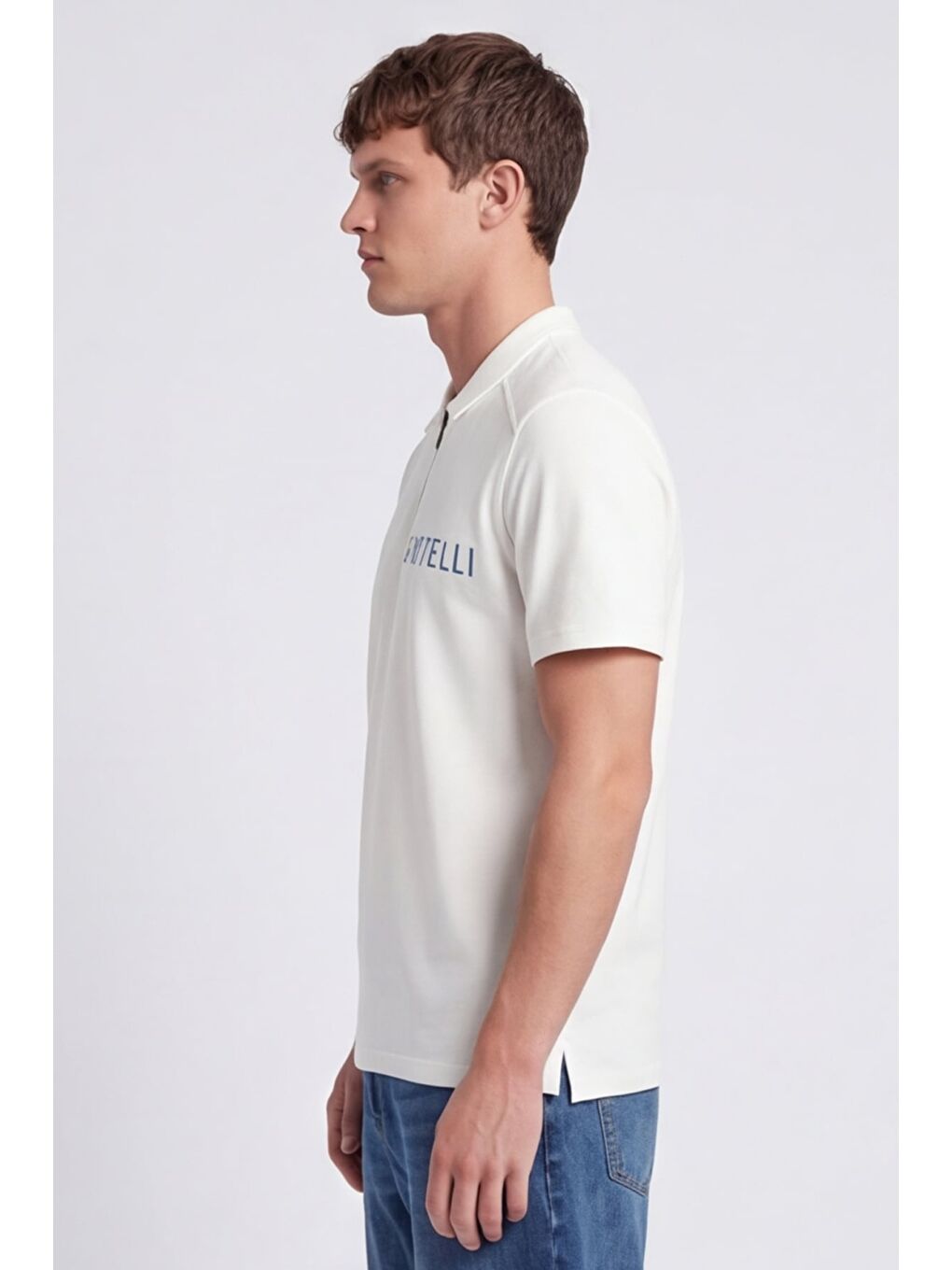 Giotelli Erkek Beyaz Normal Kesim Regular Fit Kısa Kollu Fermuarlı Polo Yaka Tişört-3