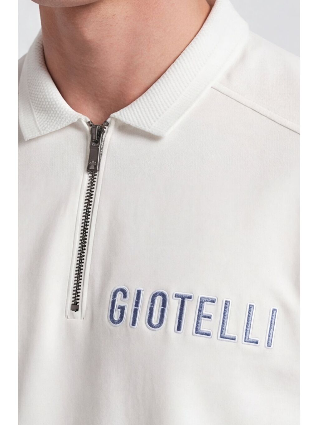 Giotelli Erkek Beyaz Normal Kesim Regular Fit Kısa Kollu Fermuarlı Polo Yaka Tişört-4