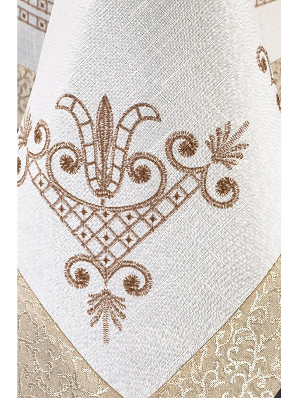 Sarı Lale Baskılı Dikdörtgen Masa Örtüsü Gold-5