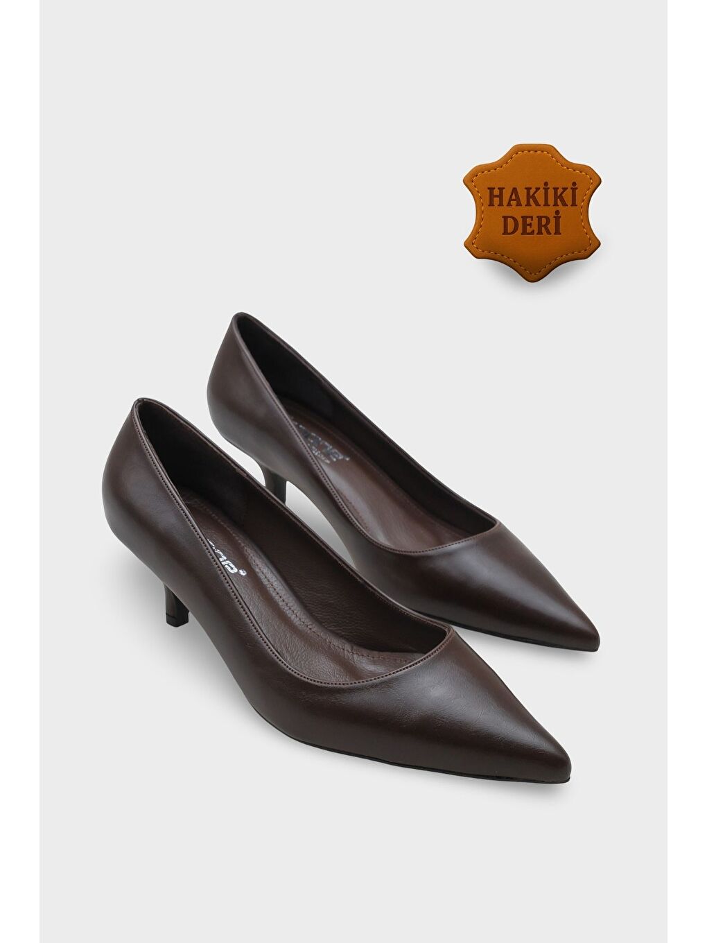 Kahverengi Veronica Orta Topuklu Sivri Burunlu Hakiki Deri Astar Kadın Stiletto-1