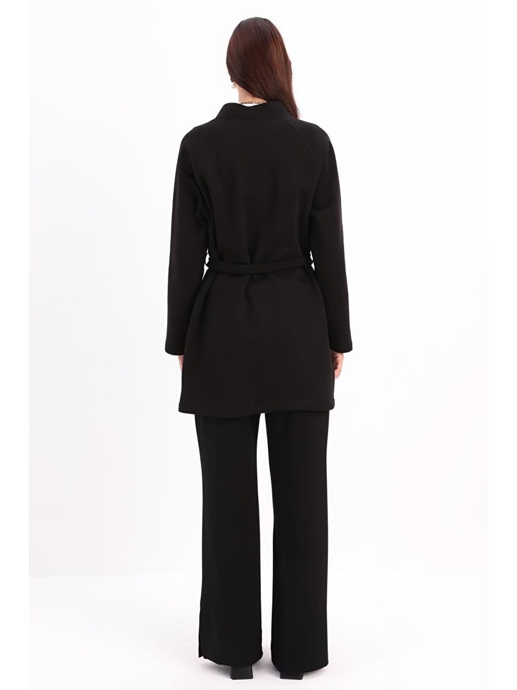 Siyah-Pamuklu Şardonlu Kuşaklı Hırka-3