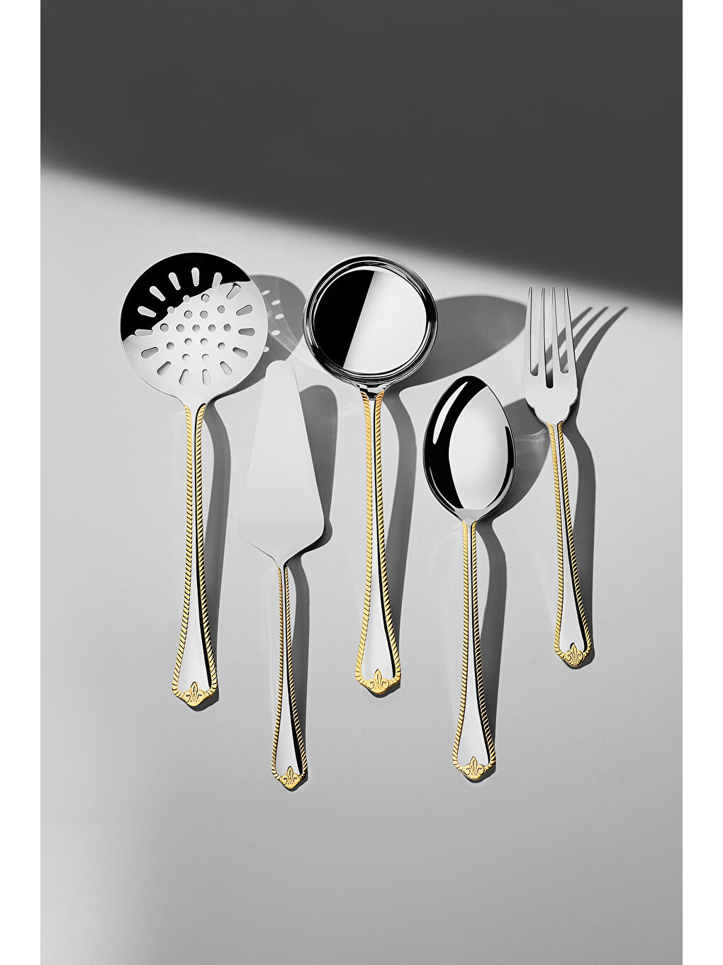 Sarı Fulya Altın Sade 5 Parça Paslanmaz Çelik Servis Takımı