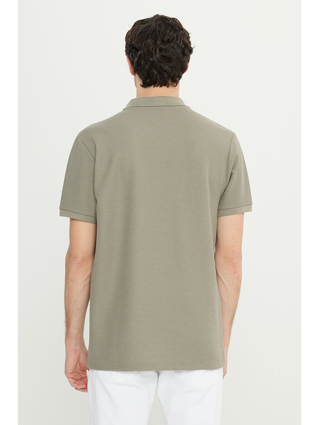 Erkek Haki Slim Fit Dar Kesim Polo Yaka Jakarlı Esnek Tişört-4