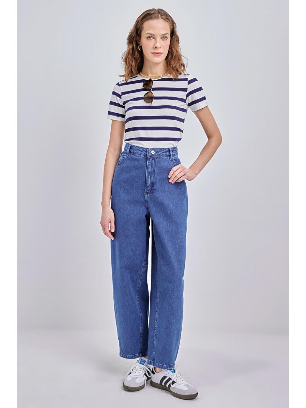 Mavi-%100 Pamuk Denim Slouchy Pantolon