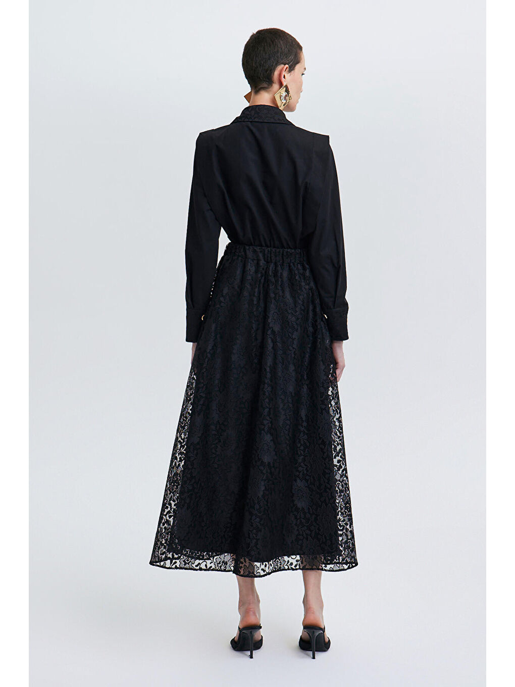 Siyah Beli Lastikli Dantel Etek-4