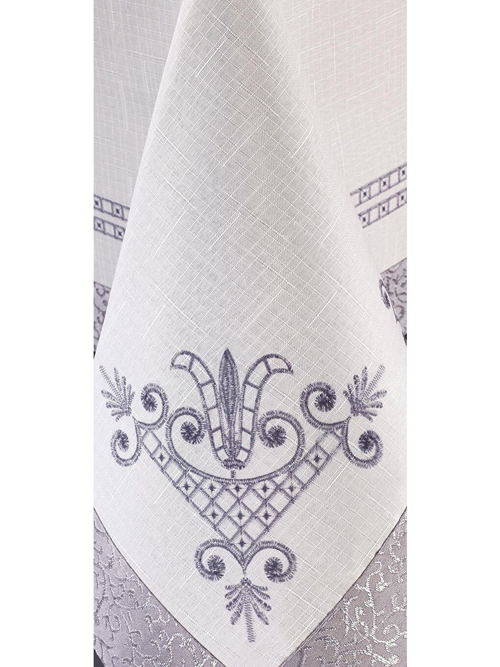 Gri Lale Baskılı Dikdörtgen Masa Örtüsü Silver-2