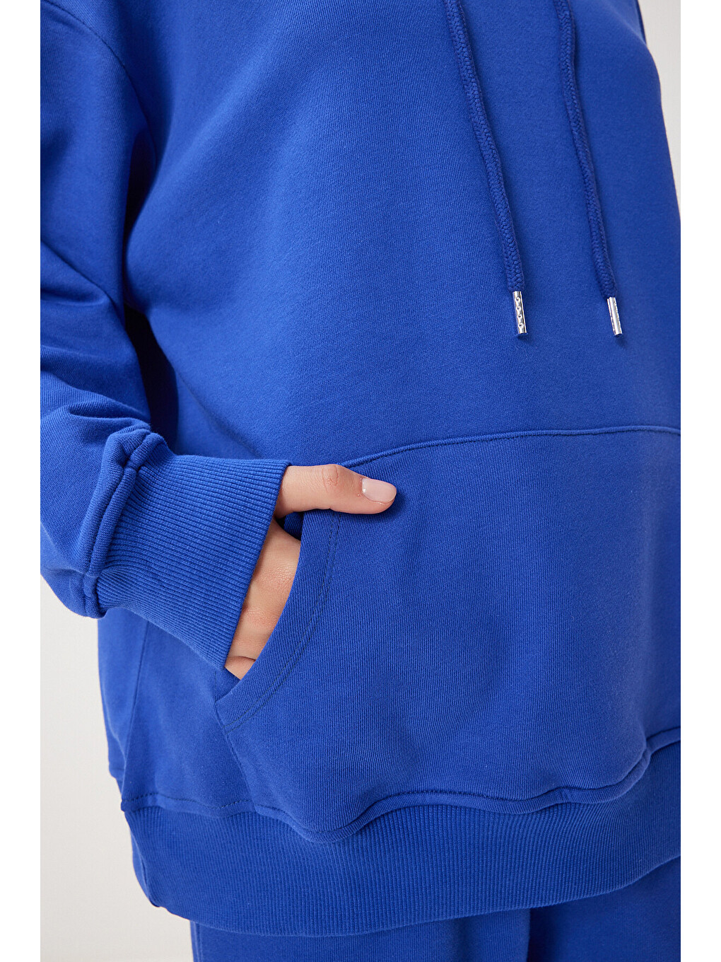 Kapüşonlu Sweatshirt Jogger Oversize Örme Eşofman Takımı Mavi Lpys003-4