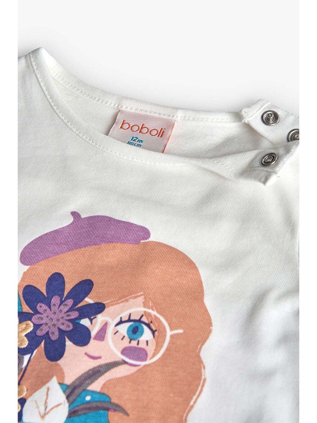 Ekru Kız Çocuk Çiçek Baskılı Bluz-3