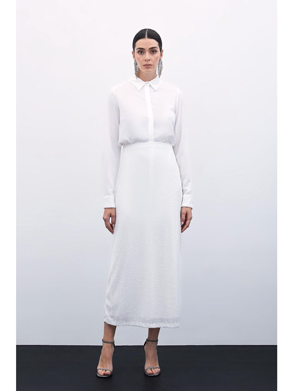Karolin Midi Etek - Ekru