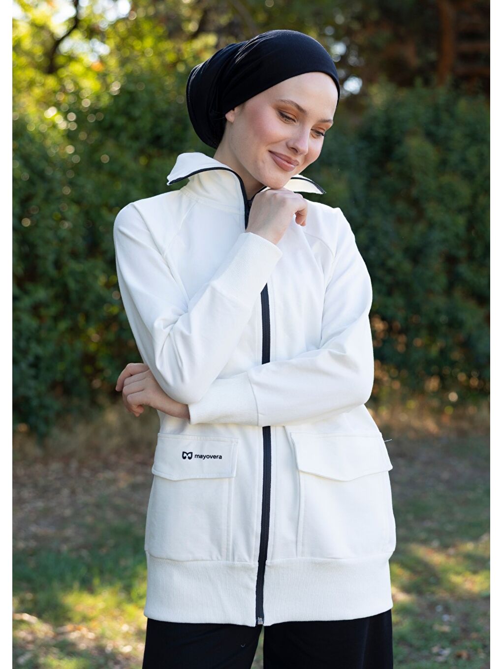 Ekru Tesettür Eşofman Siyah Fermuarlı-1