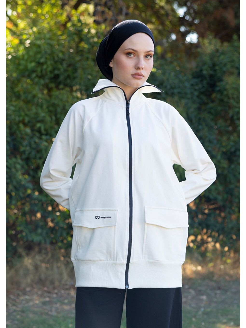 Ekru Tesettür Eşofman Siyah Fermuarlı-2