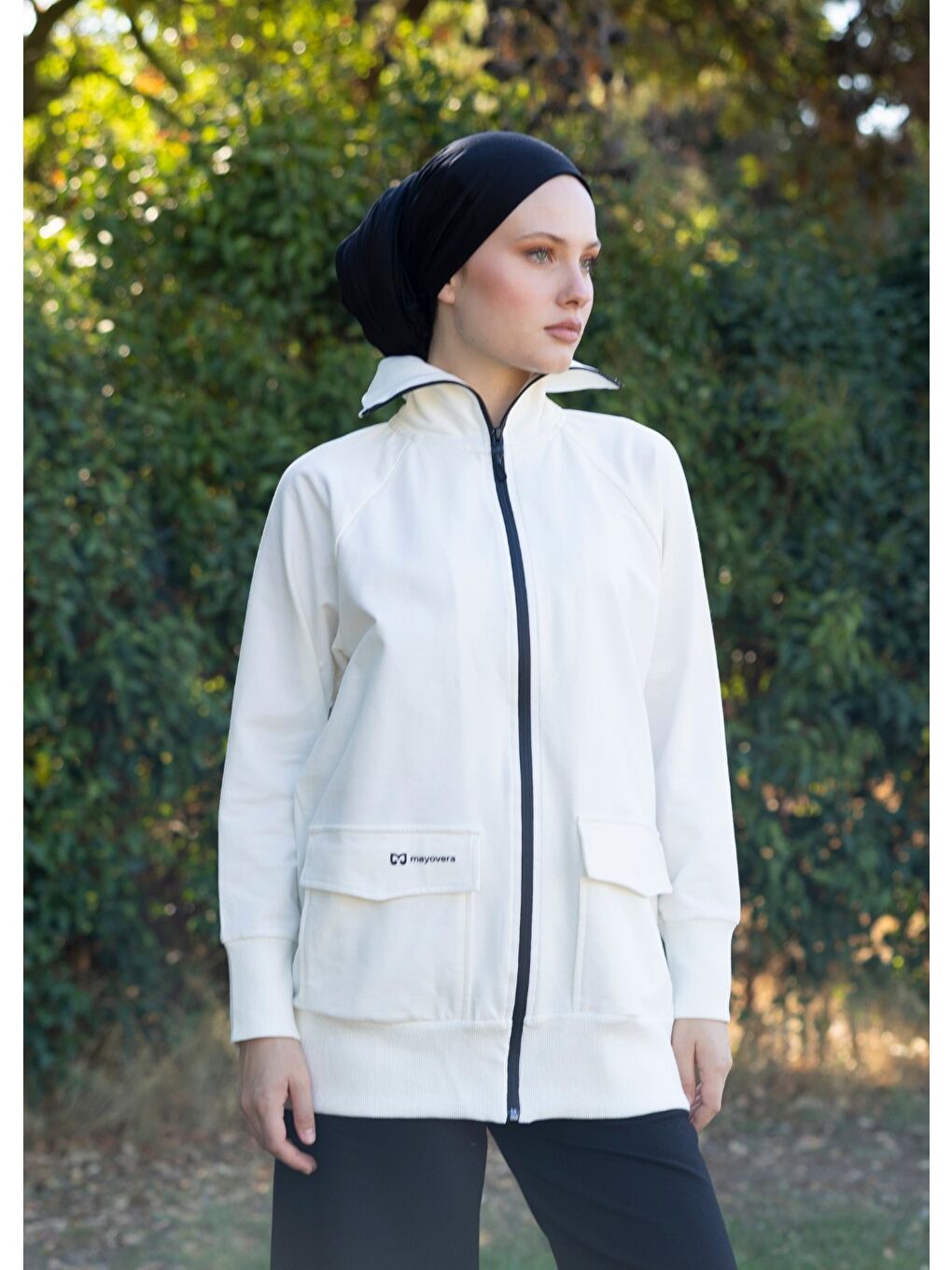 Ekru Tesettür Eşofman Siyah Fermuarlı-3