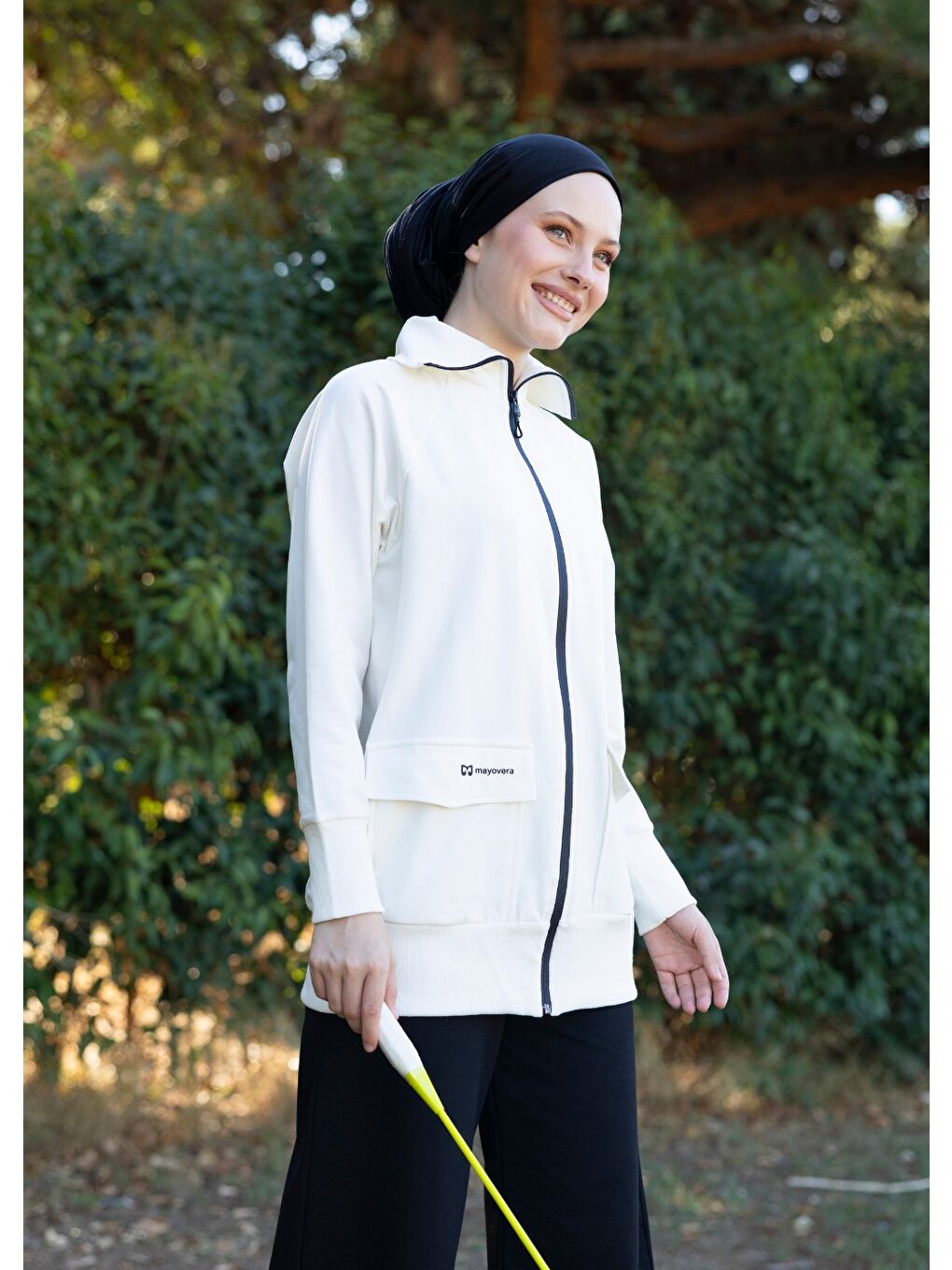 Ekru Tesettür Eşofman Siyah Fermuarlı-4