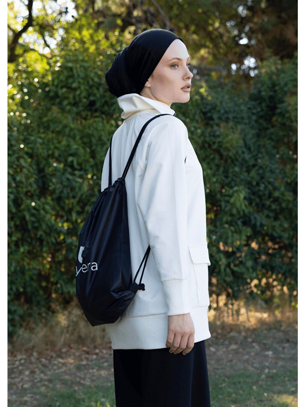 Ekru Tesettür Eşofman Siyah Fermuarlı-6