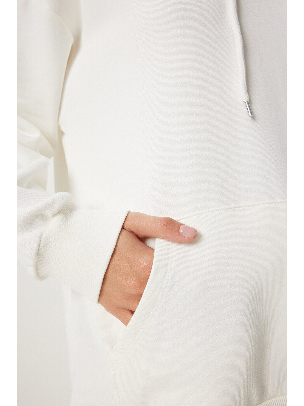 Kapüşonlu Sweatshirt Jogger Oversize Örme Eşofman Takımı Ekru Lpys003-3