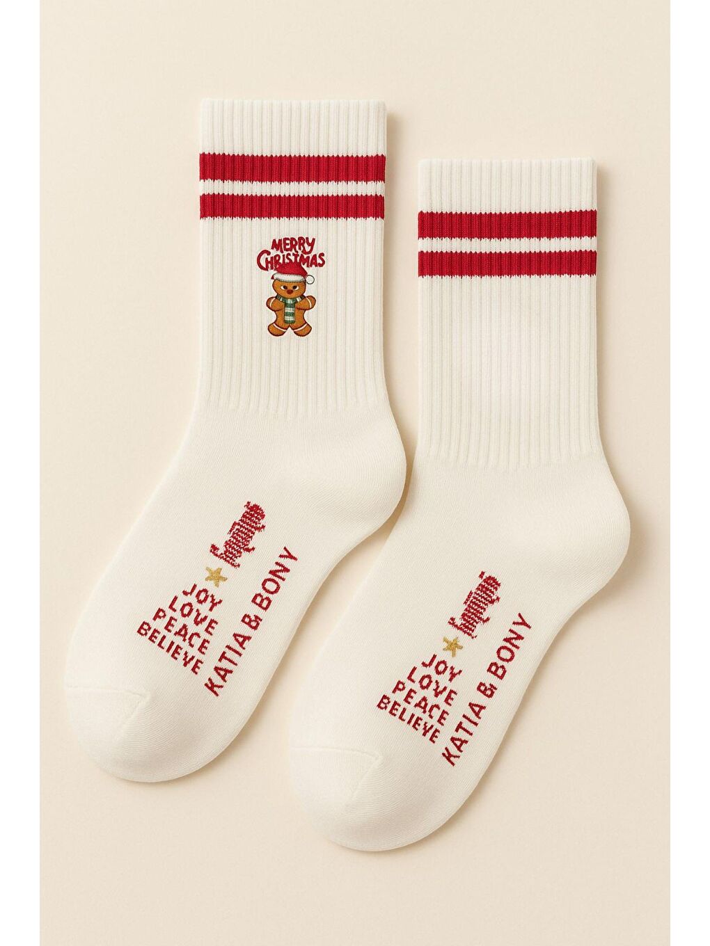 Çocuk Ginger Breadman Yılbaşı Soket Çorap Beyaz
