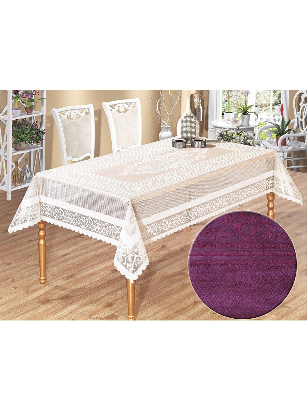 Venessi Örme Pano Desenli Masa Örtüsü Mürdüm