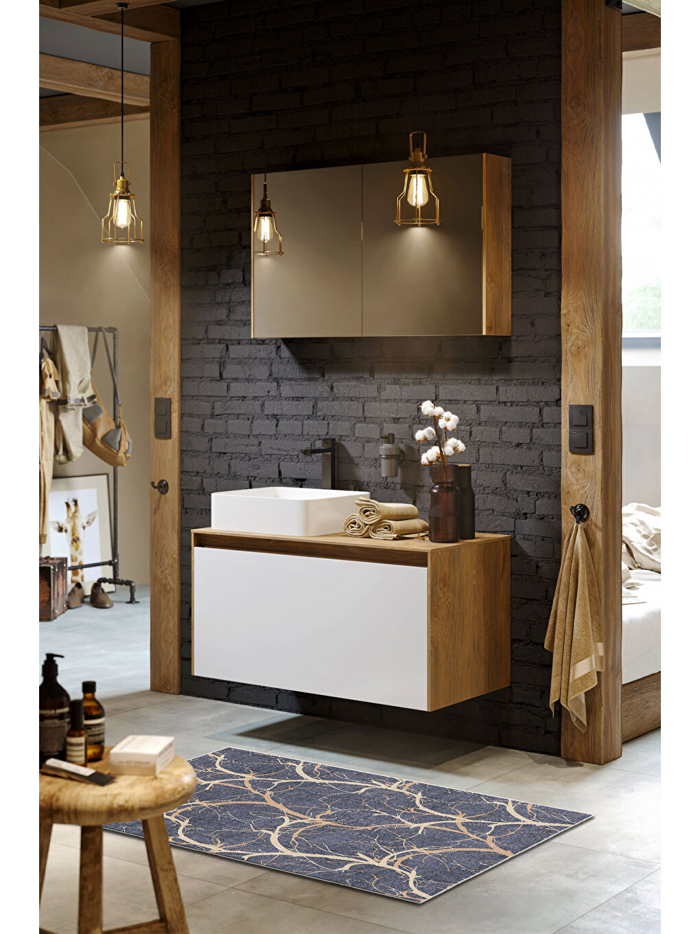 Mavi Dekoratif Özel Tasarım Yıkanabilir İnce Kaymaz Tabanlı Modern Halı KECE FR19-3