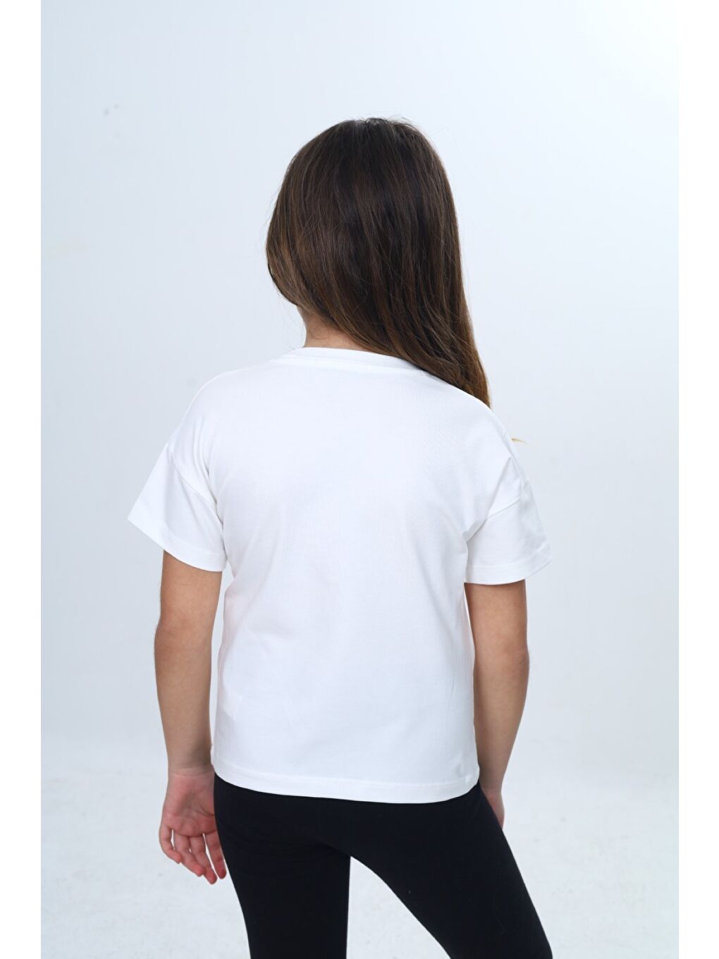 Ekru Kız Çocuk Baskılı Bisiklet Yaka Kısa Kollu Tişört 25006-3