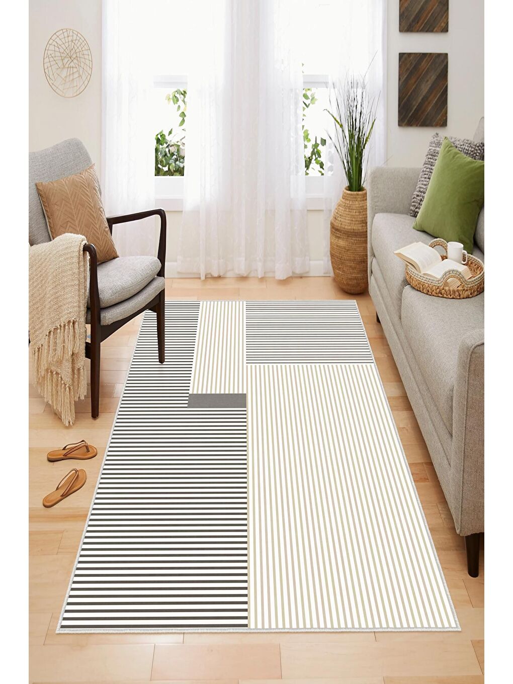 Bej Dekoratif Özel Tasarım Yıkanabilir, Modern Halı  120x180