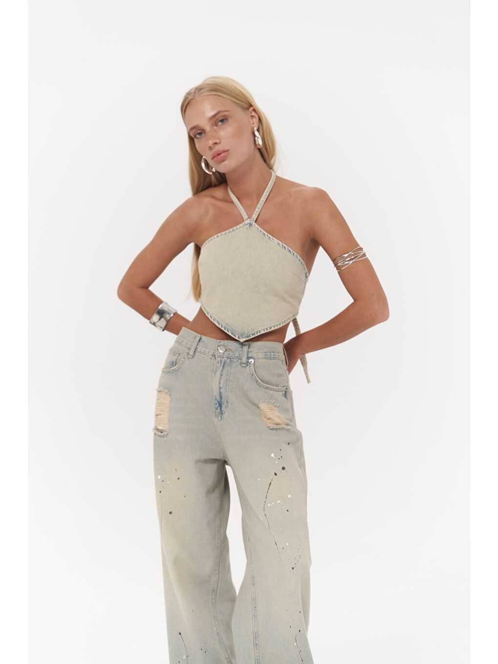 Mai Collection Yeşil Seday Kirli Yeşil Üçgen Jean Crop