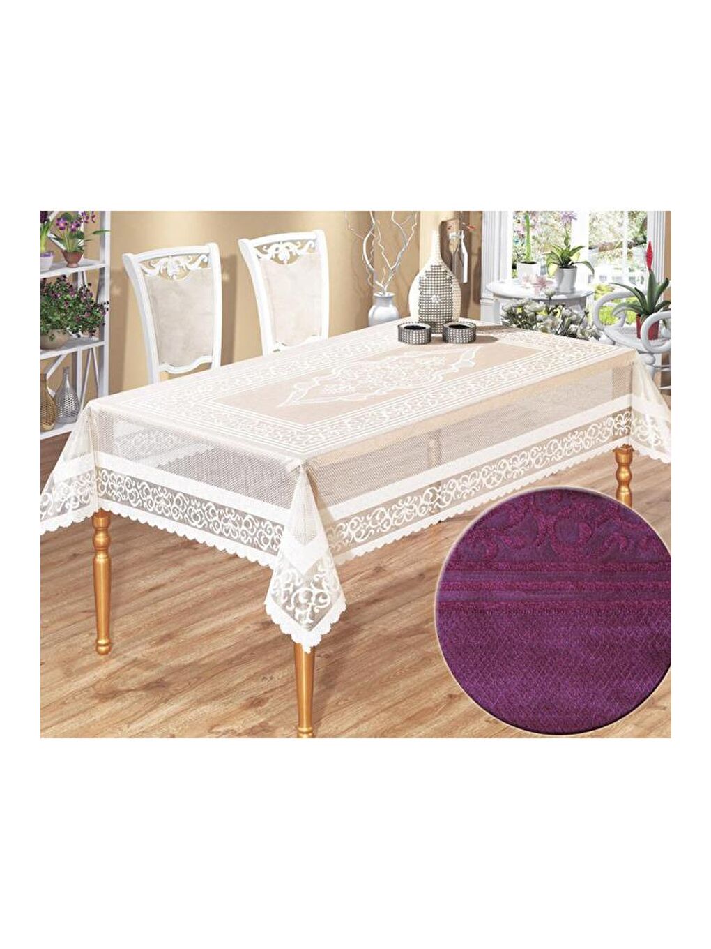 Venessi Örme Pano Desenli Masa Örtüsü Mürdüm-2