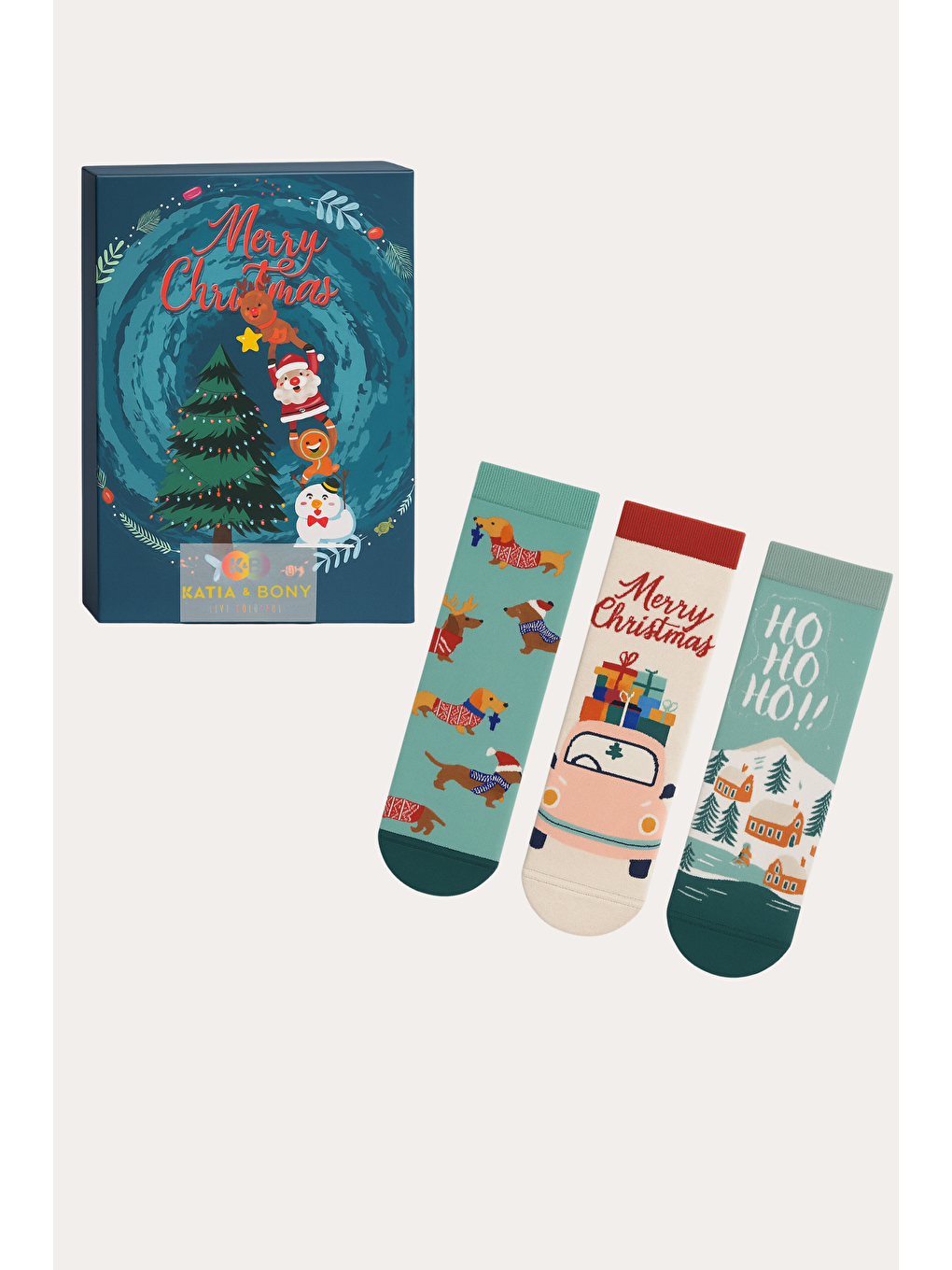 Karışık Çocuk 3'Lü Yılbaşı Temalı Kutulu Soket Çorap-1