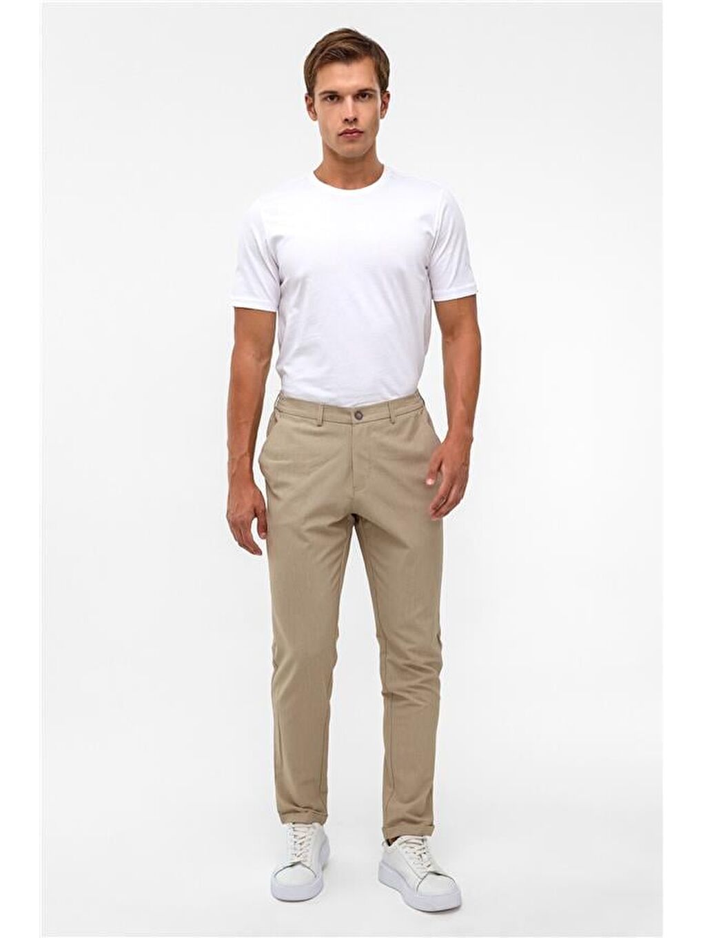 Bej Slim Düz Jogger Pantolon