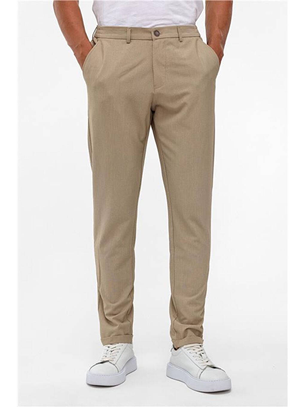 Bej Slim Düz Jogger Pantolon-1