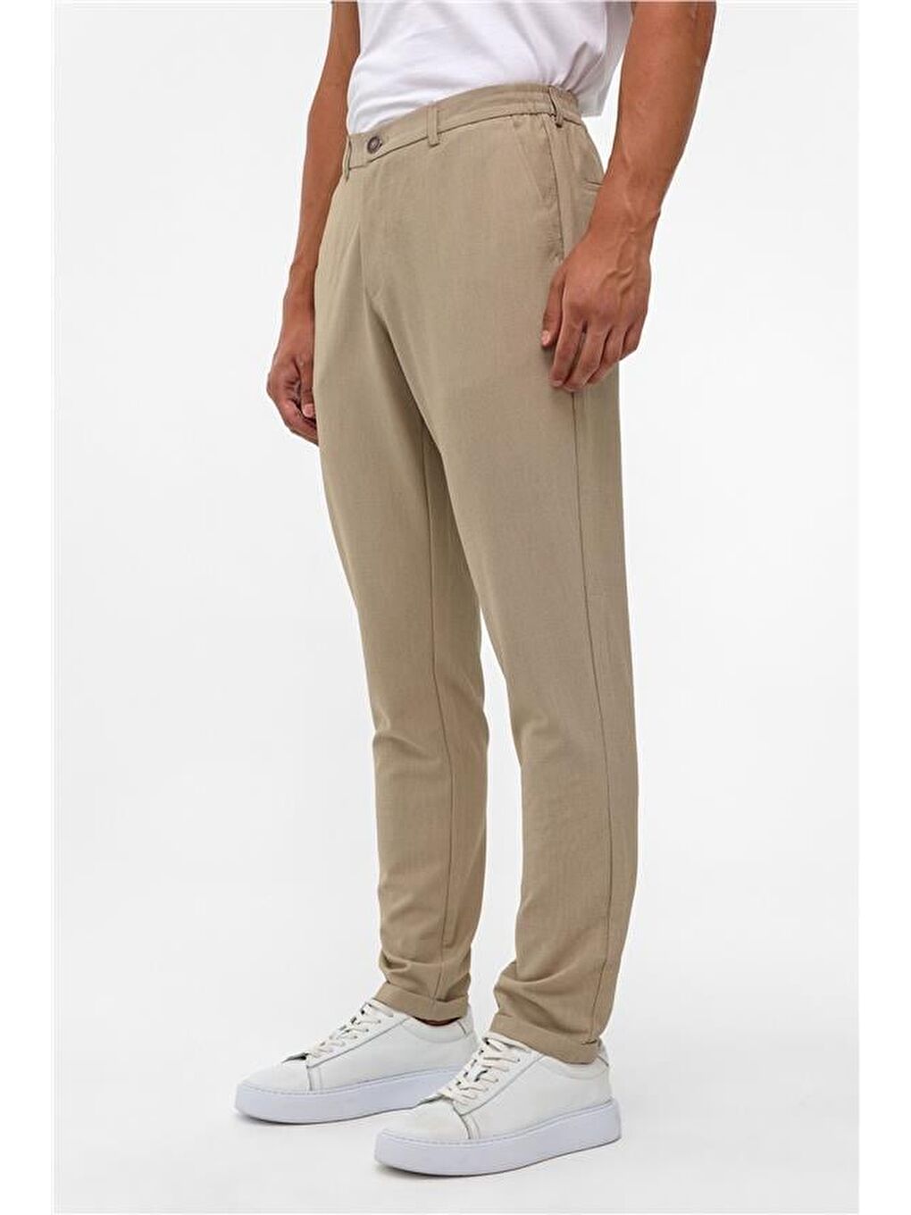 Bej Slim Düz Jogger Pantolon-2