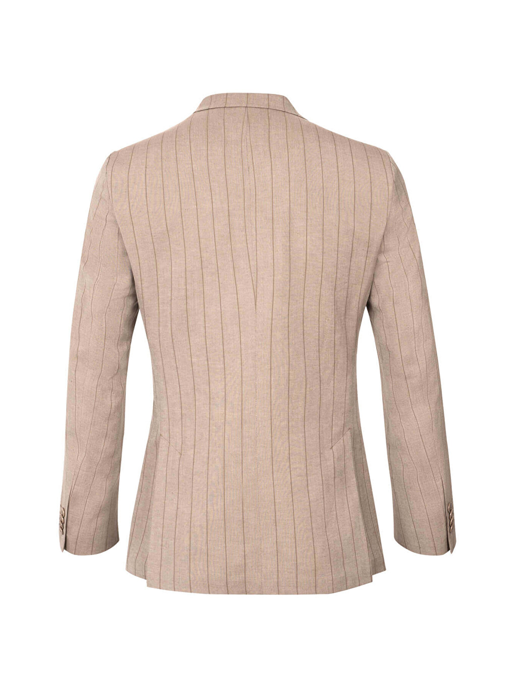 Kahverengi Slim Fit Çizgili Sivri Yaka Keten Casual Takım Elbise-2