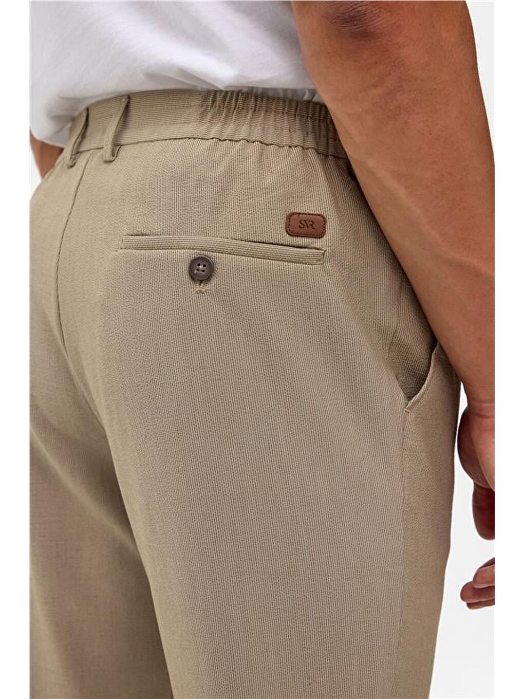 Bej Slim Düz Jogger Pantolon-5