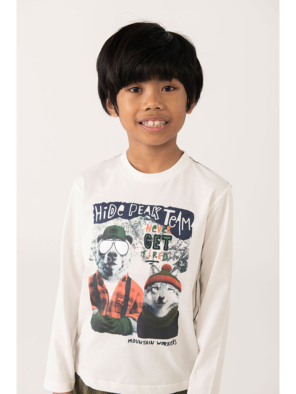 Ekru Erkek Çocuk Hayvanlar Baskılı Tshirt