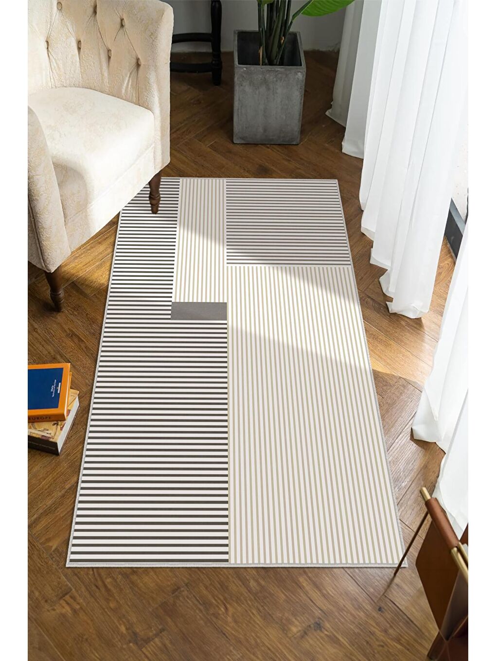 Bej Dekoratif Özel Tasarım Yıkanabilir, Modern Halı  120x180-1