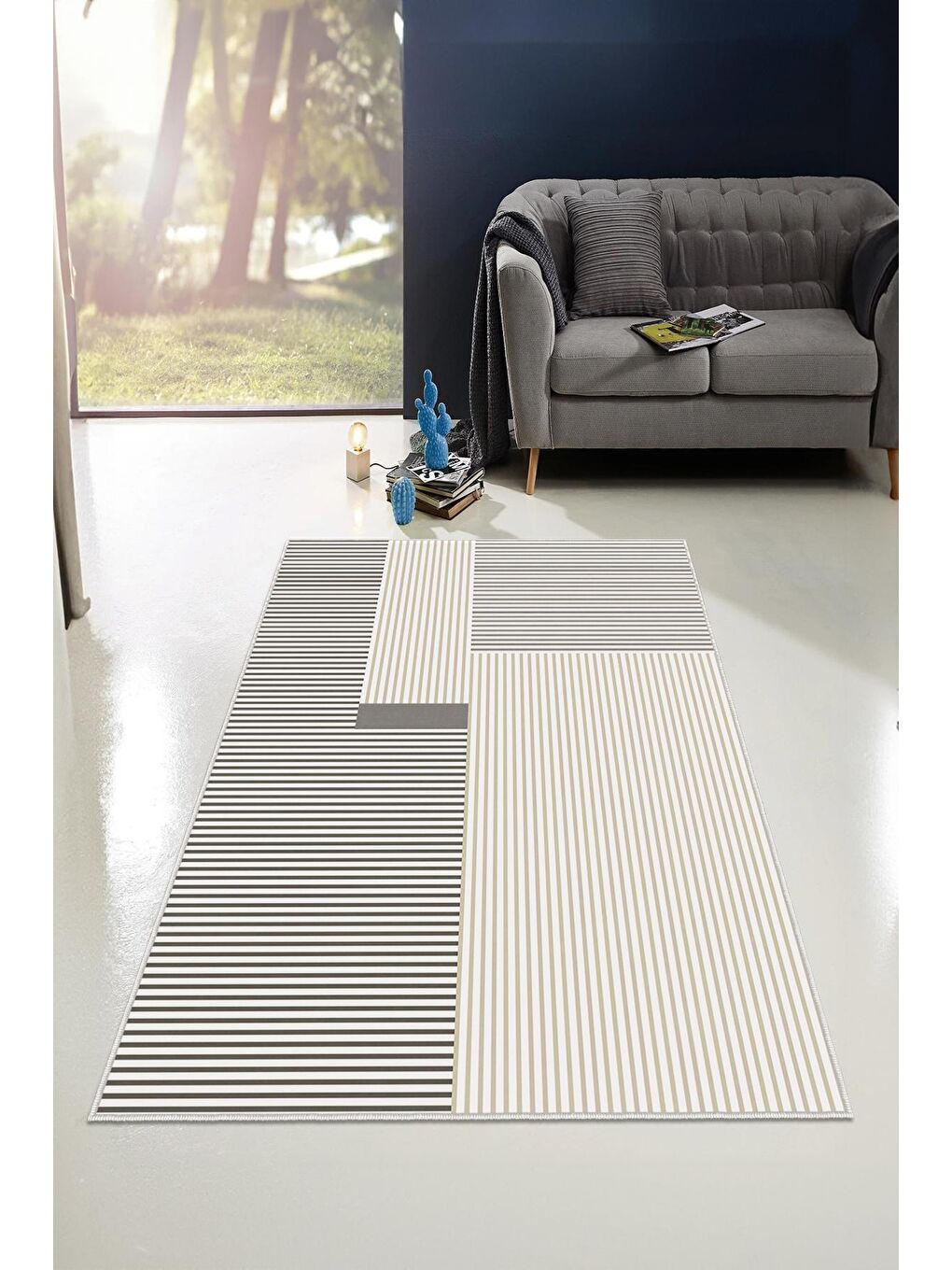 Bej Dekoratif Özel Tasarım Yıkanabilir, Modern Halı  120x180-2