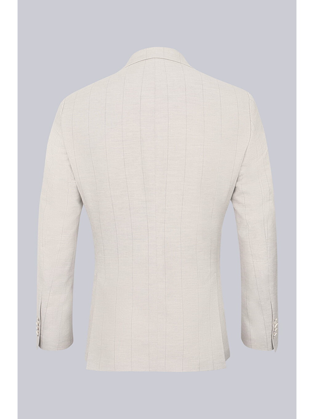 Gri Slim Fit Çizgili Sivri Yaka Keten Casual Takım Elbise-2