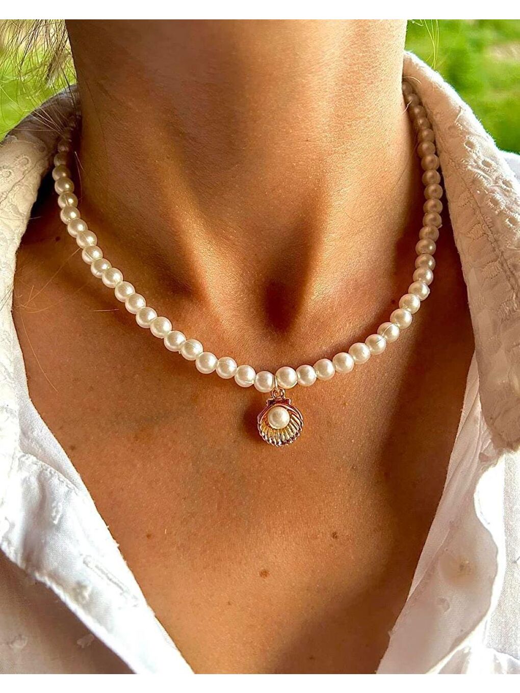 Beyaz Kadın İstiridye Uç İnci Kolye