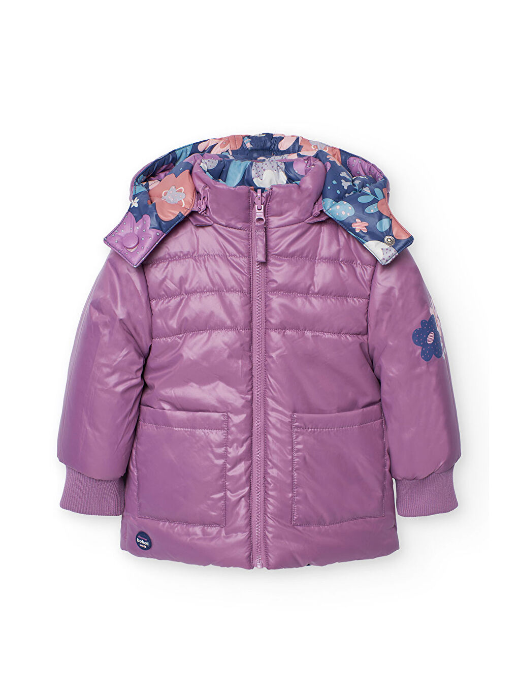 Mor Kız Çocuk Çiçek Desenli Mont-4