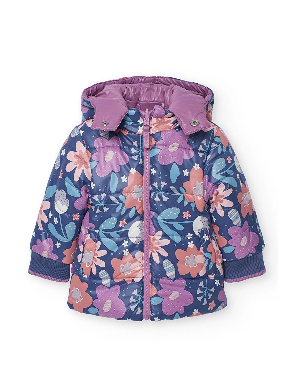 Mor Kız Çocuk Çiçek Desenli Mont-6