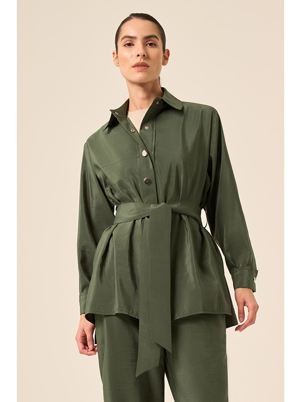 Zımbalı Gömlek Tunik 5889 Yeşil