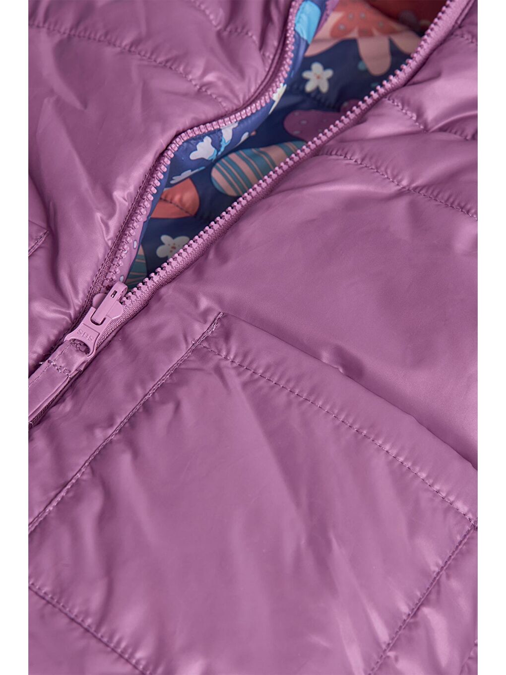 Mor Kız Çocuk Çiçek Desenli Mont-8