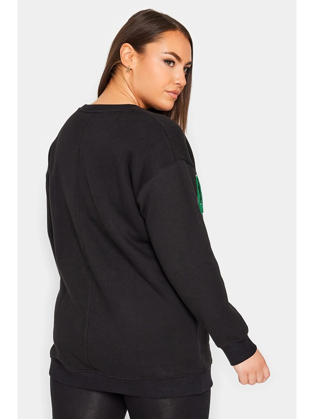 Siyah Büyük Beden Bisiklet Yaka Uzun Kollu Baskılı Sweatshirt 302685-4