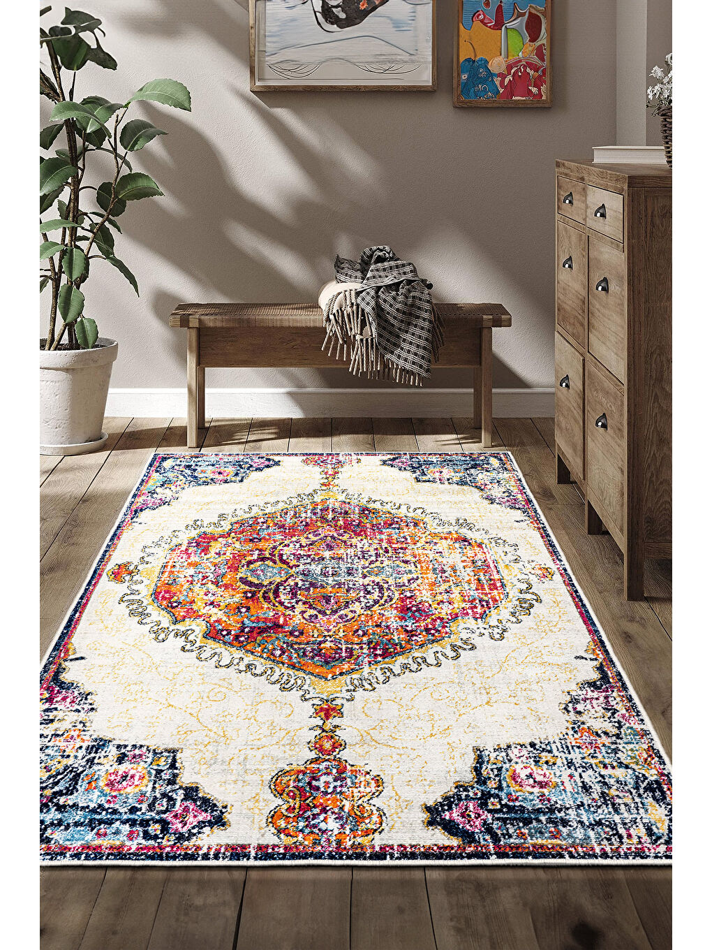 Turuncu Dekoratif Özel Tasarım Yıkanabilir İnce Kaymaz Tabanlı Modern Halı KECE FR24-1