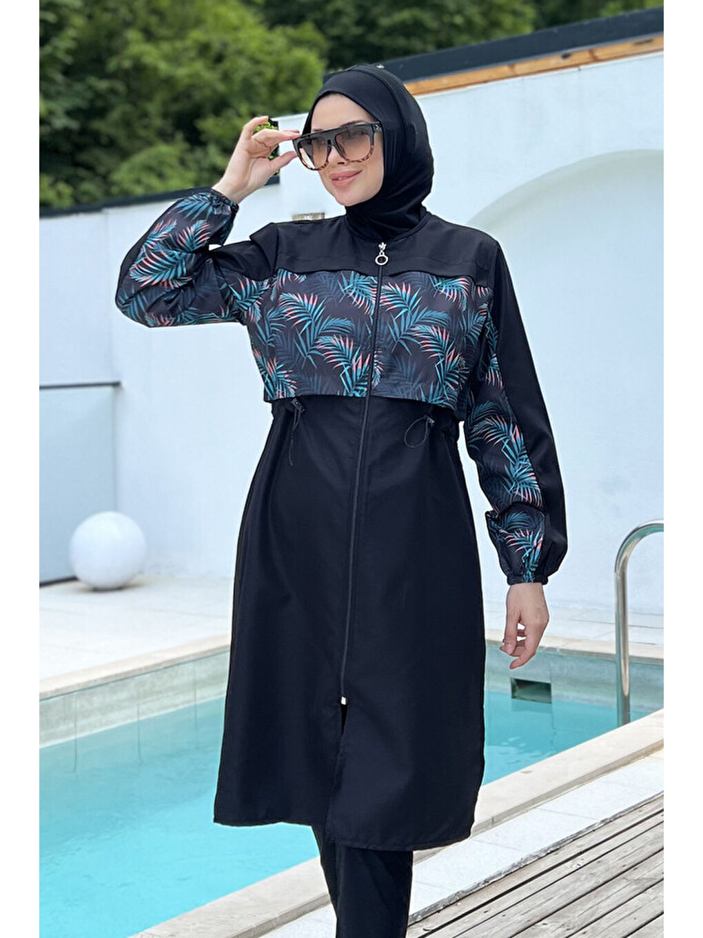 Siyah Tek Üst Paraşüt Tam Kapalı Tesettür Mayo 2451 Yaprak-1