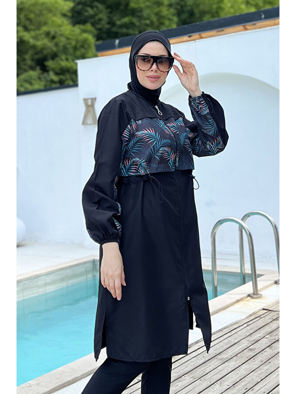 Siyah Tek Üst Paraşüt Tam Kapalı Tesettür Mayo 2451 Yaprak-2