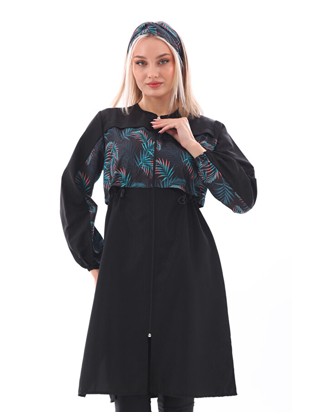 Siyah Tek Üst Paraşüt Tam Kapalı Tesettür Mayo 2451 Yaprak-4