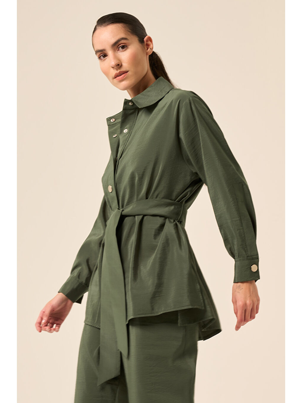 Zımbalı Gömlek Tunik 5889 Yeşil-1