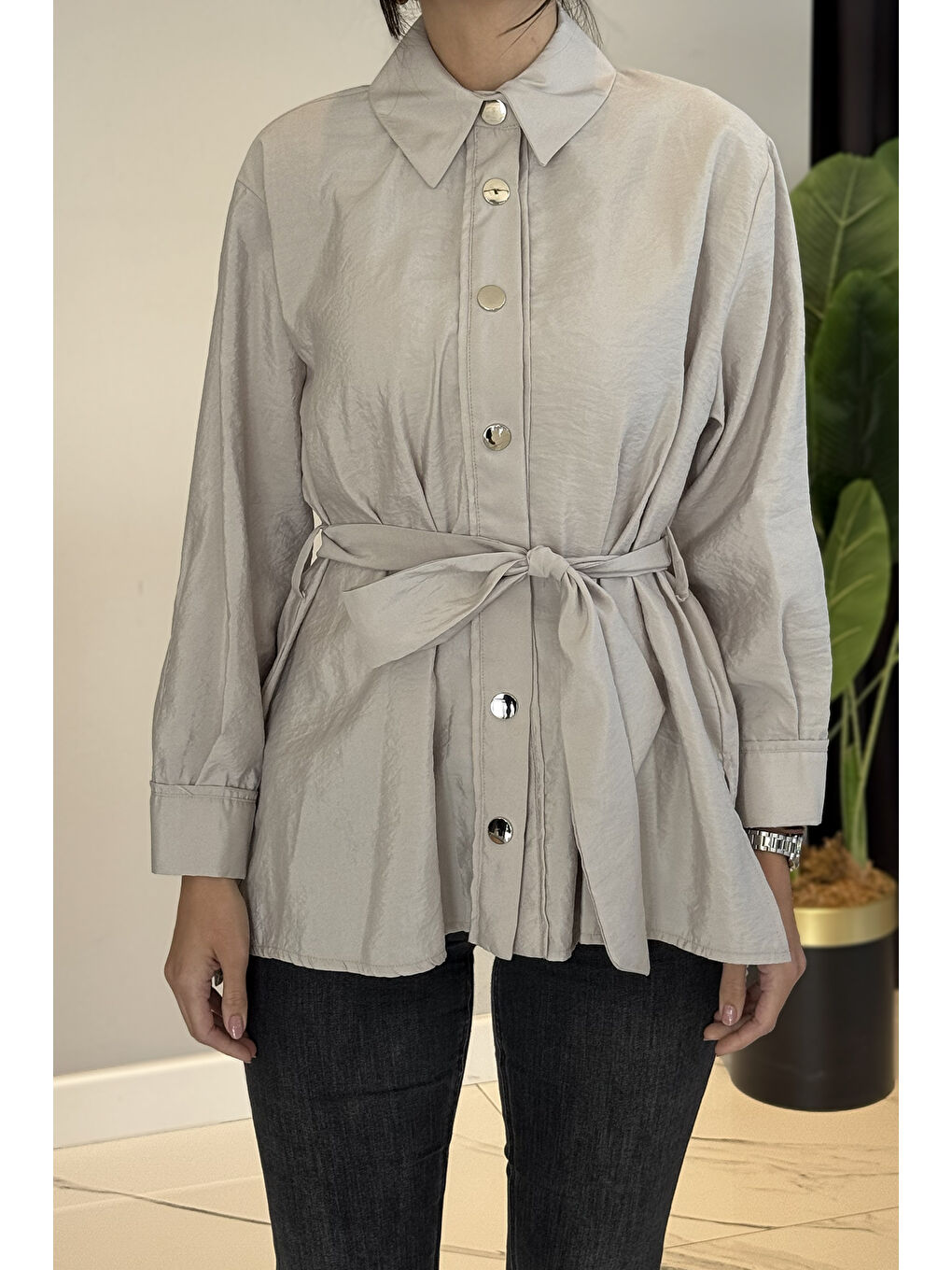 Bej Zımbalı Gömlek Tunik 5889 Taş-4