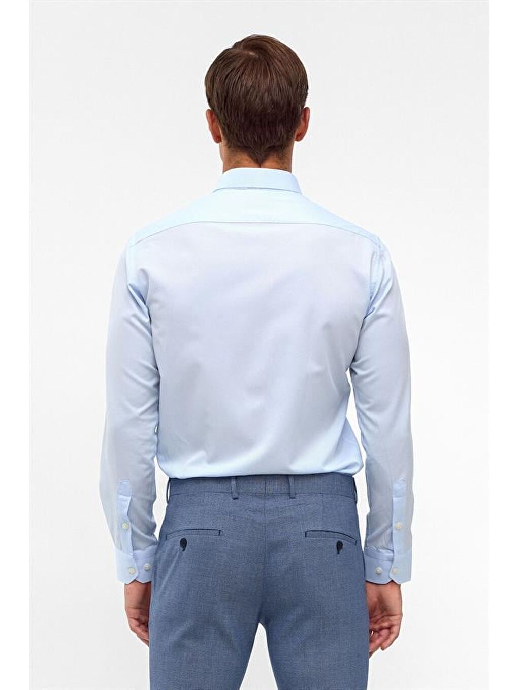Buz Mavi Slim Armürlü Klasik Yaka Gömlek-2