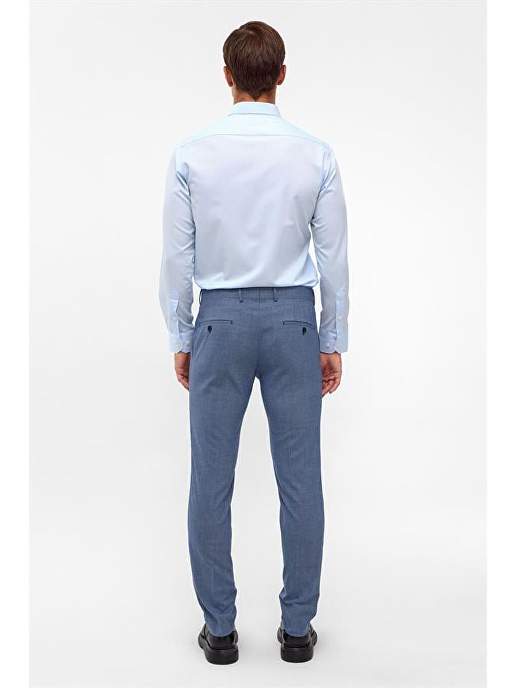 Buz Mavi Slim Armürlü Klasik Yaka Gömlek-3